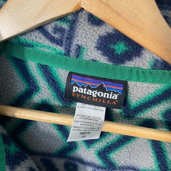 Patagonia Synchilla Snap T Fleece Aztec Sz M Grey Blue Green - Picture 2 of 2